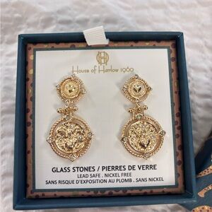 House of Harlow 1960 Gold and Silver Glass Stone Earrings